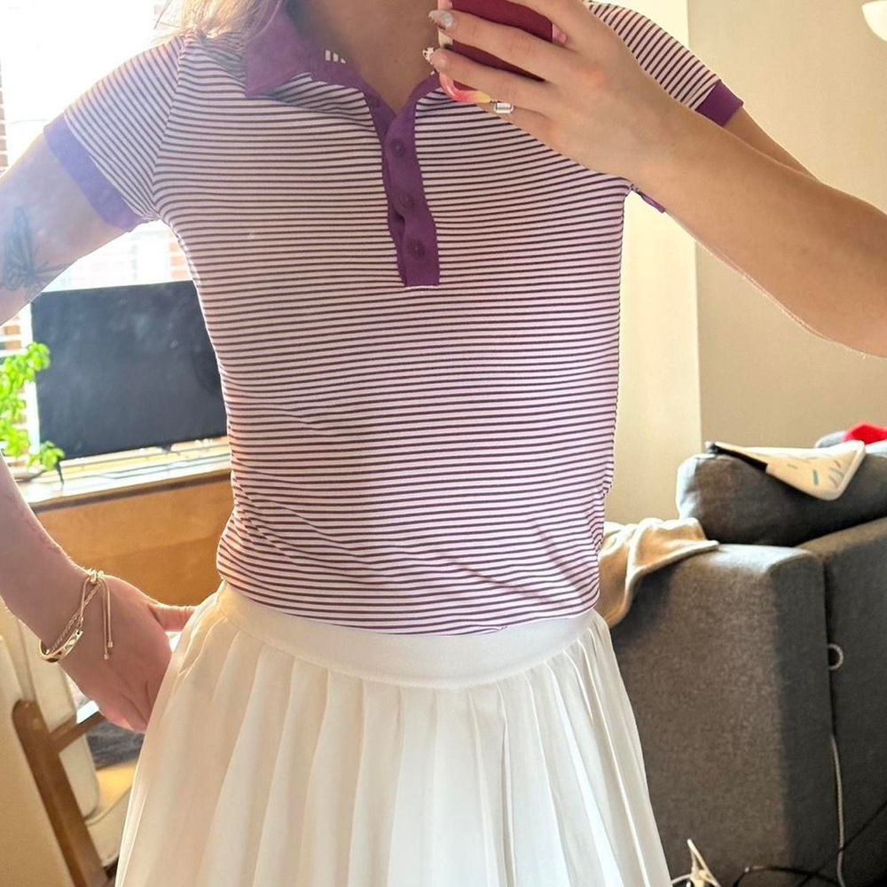 Nike Purple and White Striped Polo Tee